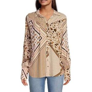 Free People Hazel Patchwork Button Down Blouse Small